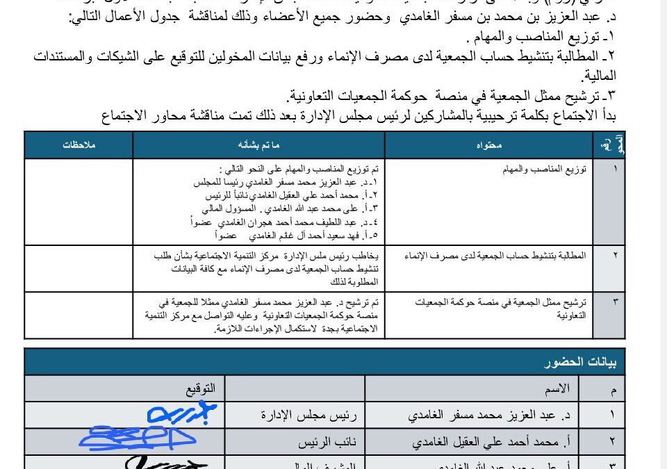 محضر الاجتماع الأول لمجلس الإدارة لعام 1447هـ -4